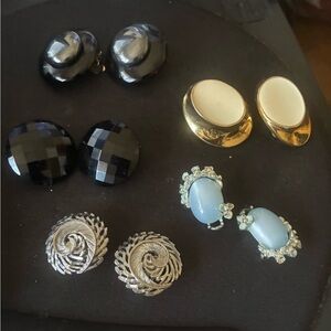 Classic Blue Cabochon and Gold Accent Clip-On Earrings - Unbranded